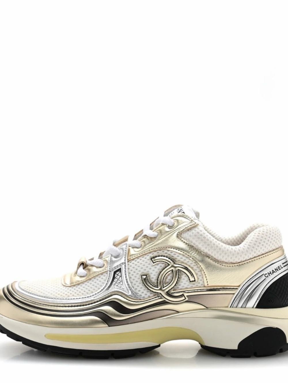 CHANEL White, Silver and Gold Laminated Metallic Mesh Runner Sneakers size 39
